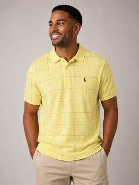 Polo by Ralph Lauren Yellow Windowpane Short-Sleeve Polo XL‎